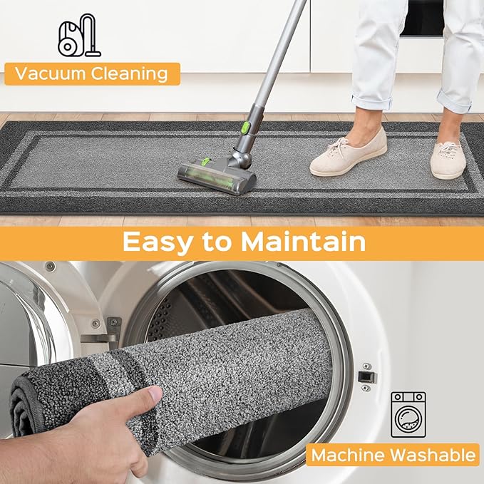 Kitchen Rugs 24" x 84", Non-Slip Machine Washable Kitchen Runner Rugs Floor Mats, Absorbent Comfort Standing Mats for Kitchen, Sink, Laundry and Hallway, Rolled Packaging, Light Grey & Dark Grey