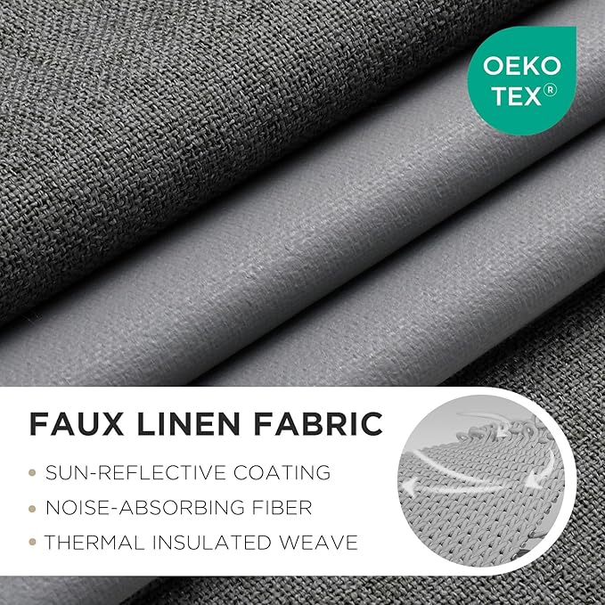Joydeco Blackout Curtains 63 Inches Long 2 Panels Burg, Room Darkening Curtains for Bedroom, 100% Black Out Textured Thermal Drapes Privacy Protection 2 Panels Set(W52 x L63 Inch, Grey)