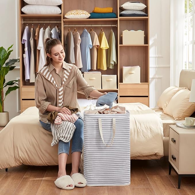 Lifewit Laundry Hamper Large Collapsible Laundry Basket, Freestanding Waterproof Clothes Hamper Storage with Easy Carry Handles for Clothes in Bedroom Bathroom College Dorm for Adults, Gray, 80L