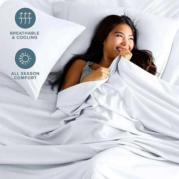 Bare Home Hotel Luxury Split King Sheet Set, Extra Soft - 7 Piece Set - Deep Pockets - Easy Fit - Cooling & Breathable - Wrinkle, Fade, Stain Resistant - Includes 4 Pillowcases (Split King, White)