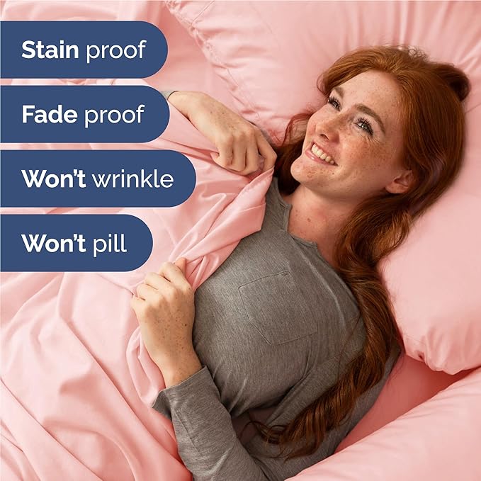Full 6 Piece Sheet Set - Cooling, Comfy & Breathable - Hotel Luxury Bedding, Includes Fitted Sheet for Women, Men, Kids & Teens - 1 Flat, 1 Fitted Sheet, 4 Pillowcases with Deep Pockets - Baby Pink