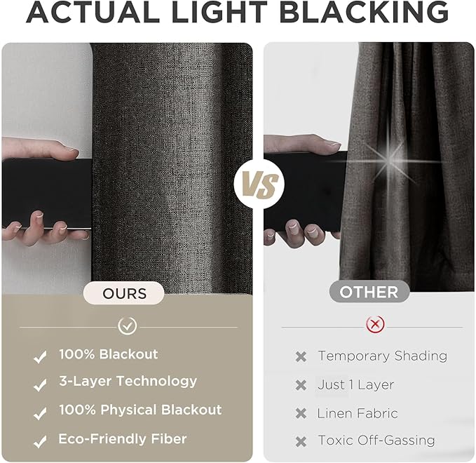 Joydeco Charcoal Grey Blackout Curtains 108 Inches Long, Extra Long Curtains 108 Inch Length 1 Panel for Bedroom, Thermal Insulated Linen Black Out Curtains with Grommets(100x108, Charcoal Grey)