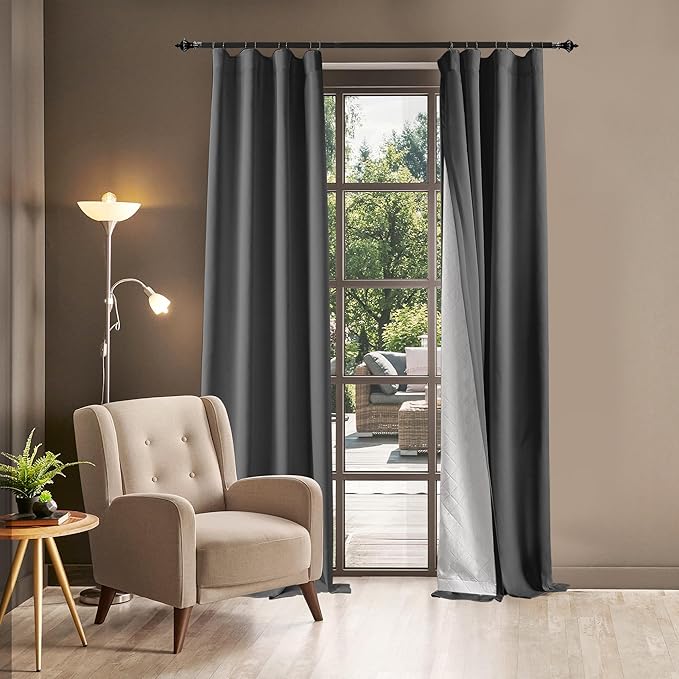 Soundproof 100% Blackout Curtains 80 inches, 3 Layers Thermal Insulated Back Tab Drapes for Door Window Nursery Divider Living Room, with Pin Hooks Grey 50x80 Inch 1 Panel