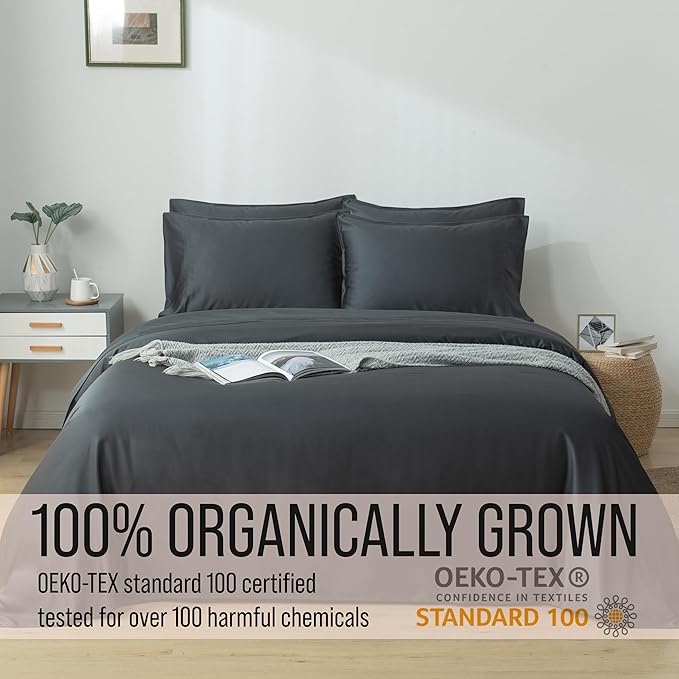 Bella Coterie 6 Piece Luxury Bamboo Viscose Queen Size Sheet Set | 100% Organically Grown | Cooling for Hot Sleepers | 18" Deep Pocket | Soft & Hypoallergenic | 4 Pillowcases [Charcoal Grey]