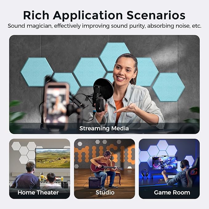 Self-Adhesive Acoustic Panels [390 lbs/yd³ Ultra-High Density], 2nd Generation Sound Absorbing Panel, Professional Level Sound Panel, Polyester Soundproof Foam [Size L, Light Sky Blue]