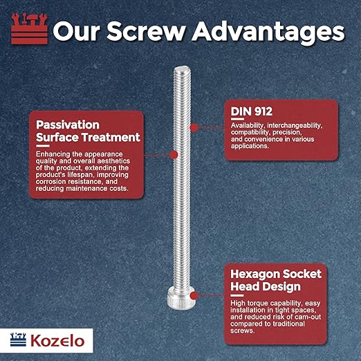 Kozelo 20pcs Socket Head Cap Screws - [M5-0.8 x 75mm] 304 Stainless Steel Allen Socket Drive for Electrical Motor 3D Printing Fan Engine Replacement Use, Silver
