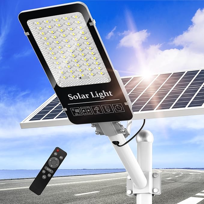 OKPRO 10000W Solar Street Light, Super Bright LED Beads Solar Lights Outdoor Waterproof IP66, Heavy Duty Parking Lot Light Commercial Dusk to Dawn,Flood Light with Remote Control for Yard, Driveway