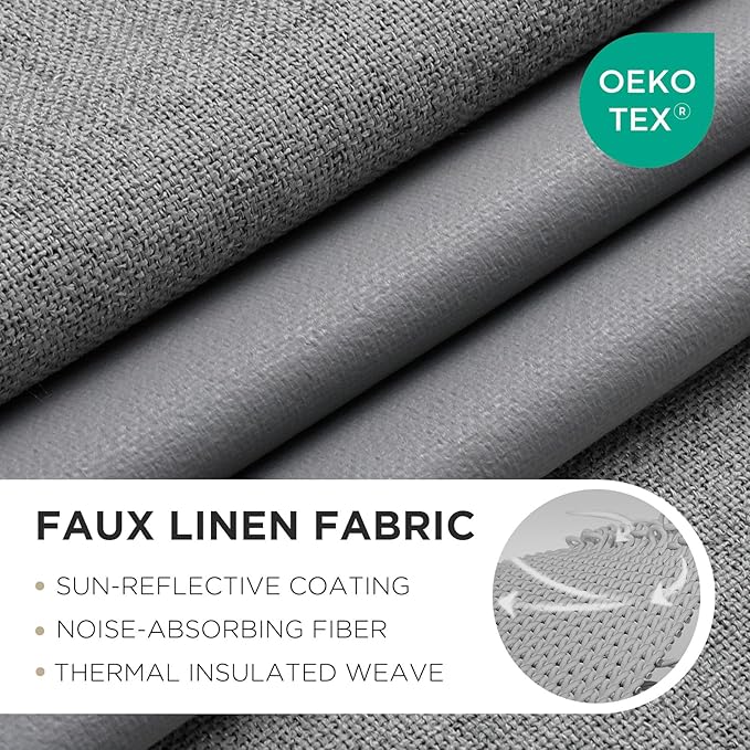 Joydeco Light Grey Blackout Curtains 90 Inches Long, Curtains 90 Inch Length 1 Panel for Bedroom, Thermal Insulated Linen Black Out Curtains with Grommets(100x90, Light Grey)