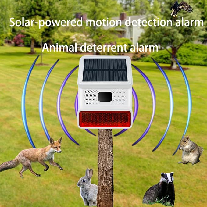 Solar Wireless Motion Sensor Alarm,Driveway Alarm Outdoor Waterproof Alert 120 dB Siren Sound Security System for House Yard Farm, Woods, Farmland,Garage(2 Pack)