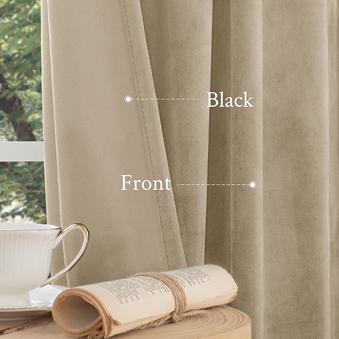 LAMIT Taupe Velvet Curtains 84 Inch for Living Room, Thick Thermal Room Darkening Drapes Elegant Back Tab and Rod Pocket Room Decor Panels for Bedroom/Sliding Glass Door, 2 Panels, 52 x 84 Inch