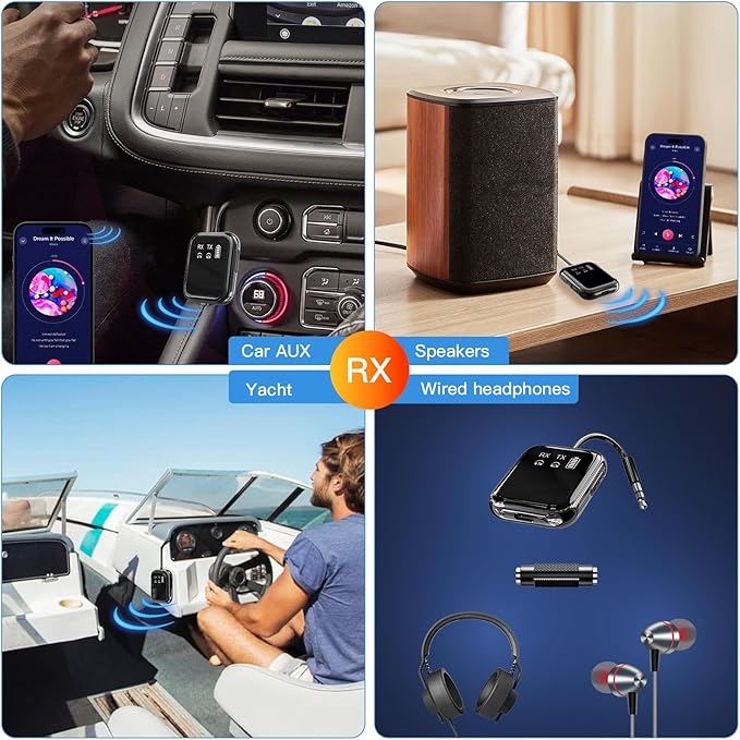 Bluetooth 5.4 Transmitter Receiver, Low-Latency for Gaming/TV/PC/Gym,2-in-1 Dual Mode for 2 Devices,Ideal for Airplane Travel, aptX Adaptive HD Audio, Wear-Resistant Ultra-Ceramic