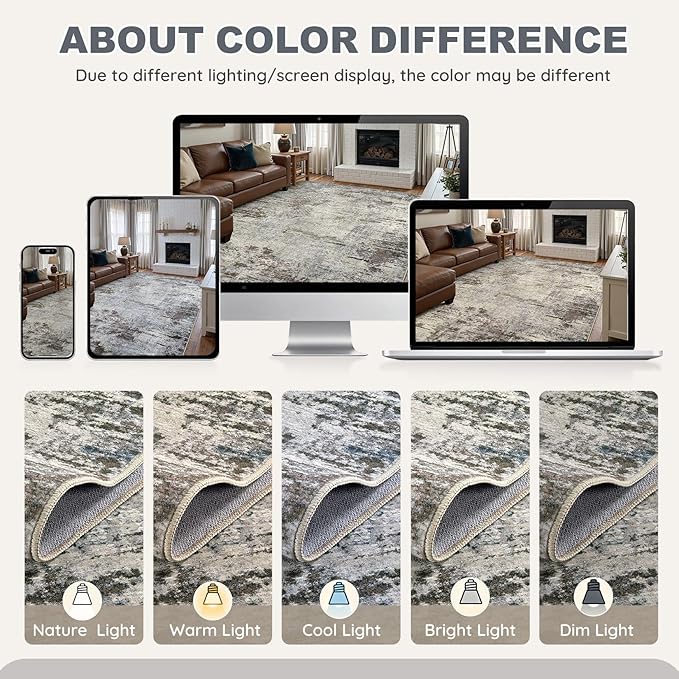Area Rug Living Room Rugs - 10x14 Washable Large Soft Indoor Neutral Modern Abstract Low Pile Rug Carpet for Bedroom Dining Room Farmhouse Home Office - Brown Rust