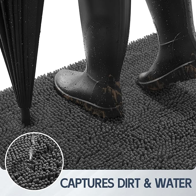 Dog Door Mat for Muddy Paws, 60" x 36" Chenille Absorbent Front Door Mat Inside, Large Runner Mud Mat for Dogs, Trap Dirt Washable Non Slip Outdoor Indoor Entrance Doormats, Grey