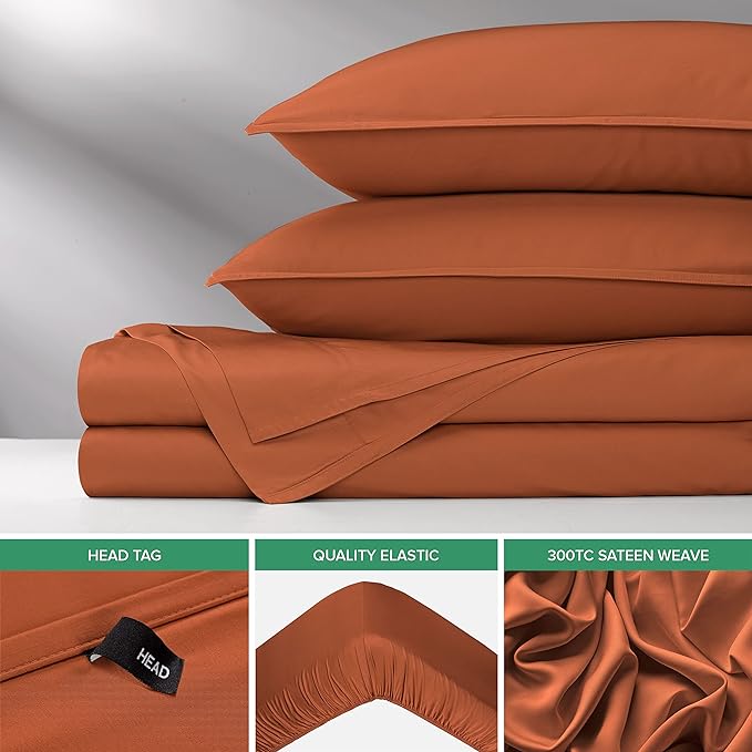 Pure Bamboo California King Sheets, Genuine 100% Organic Viscose Derived from Bamboo Bed Sheet Set, Soft & Cooling, Double Stitching, 2 Year Quality Promise (California King, Terracotta)