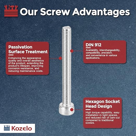 Kozelo 15pcs Socket Head Cap Screws - [M5-0.8 x 45mm] 304 Stainless Steel Allen Socket Drive for Electrical Motor 3D Printing Fan Engine Replacement Use, Silver