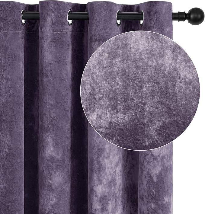 SMILETIME Lilac Purple Crushed Velvet Curtains 52x84 inch Luxurious Thermal Insulated Soundproof Drapes for Living Room Bedroom Office Soft and Durable Light-Filtering Window Treatments, 2 Panels