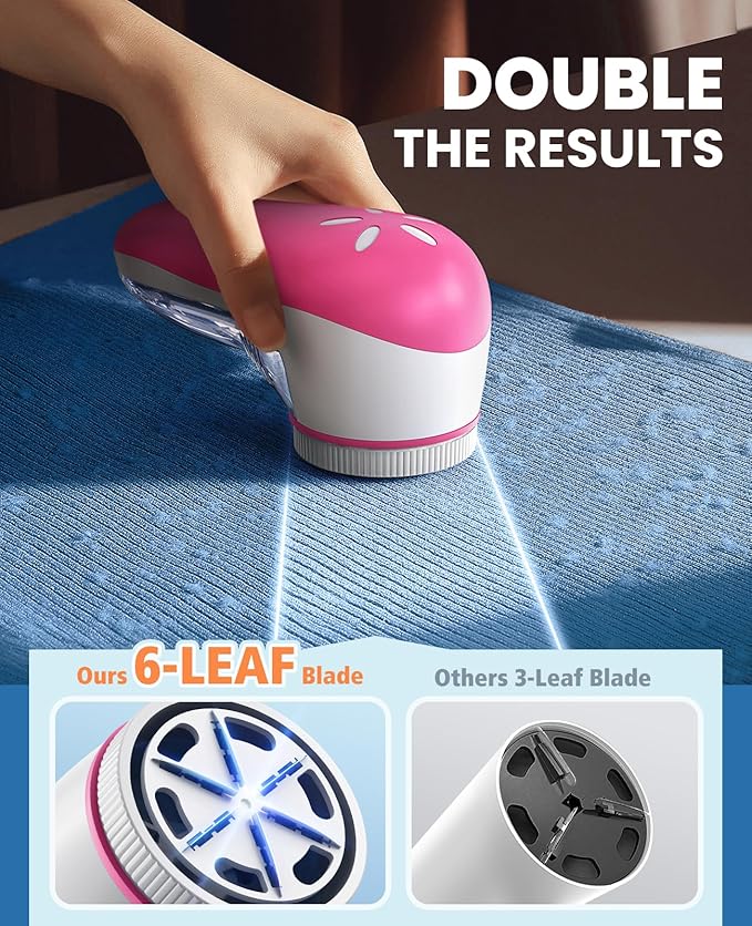 POPCHOSE Fabric Shaver, Lint Remover for Clothes, Electric Lint Shaver with 6-Leaf Blades, Sweater Shavers to Remove Pilling for Clothing, Couch, Furniture, Fuzz, Lint Ball, Bobbles, Pink