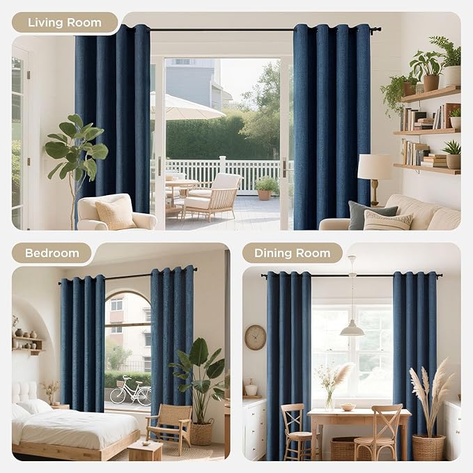 Joydeco Blackout Curtains 72 Inches Long 2 Panels Burg, Room Darkening Curtains for Bedroom, 100% Black Out Textured Thermal Drapes Privacy Protection 2 Panels Set(W52 x L72 Inch, Navy Blue)