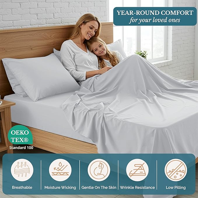 Casa Platino Full Bed Set, Pre-Washed Ultra Soft & Breathable Full Bed Sheets Set, Brushed Microfiber Sheets Full Size, Fade Resistant Full Size Sheets Set with Deep Pockets - Silver