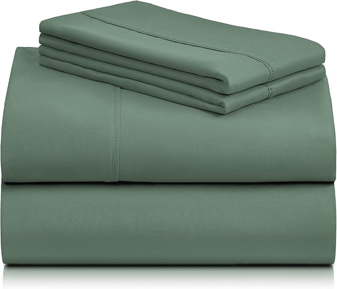 LuxClub 4 PC California King Sheet Set, Deep Pockets Wrinkle Free Cooling Bed Sheets Hotel Bedding for Women, Men, Includes 1 Fitted Sheet, 1 Flat Sheet and 2 Pillowcases-Tree Moss Green