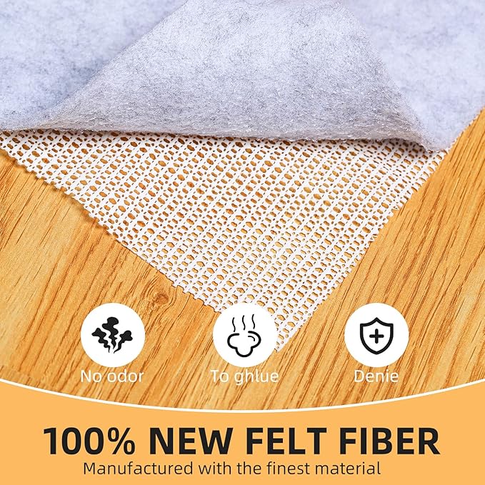 Non Slip Rug Pad, Natural Rubber Backing Rug Pads 1/4” Thick, Felt Rug Gripper Pad, Non Slip Under Carpet Mat, Under Rug Cushion for Hardwood Floors, Carpet Runners (2x8FT)