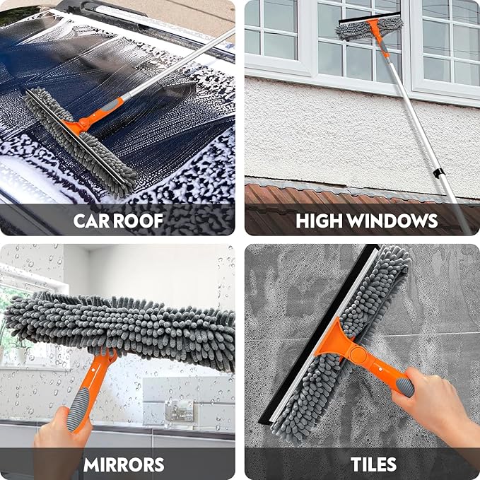 ARTIPOLY 20 Ft High Reach Window Squeegee with 5-12Ft Extra-Thick Aluminum Telescopic Extension Pole| 14" Extra-Large 2-in-1 Window Cleaner Tool| Window Washer for Indoor/Outdoor Window,RV,Truck Glass