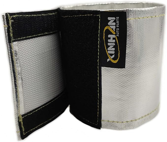 Xinhan (Silver,Black) Aluminum and Fiberglasss Heat Shielding Universal Starter Heat Shield 7 X 24in and 5.5 x 17in Wrap Self Attaching (Silver, 5.5IN x 17IN)