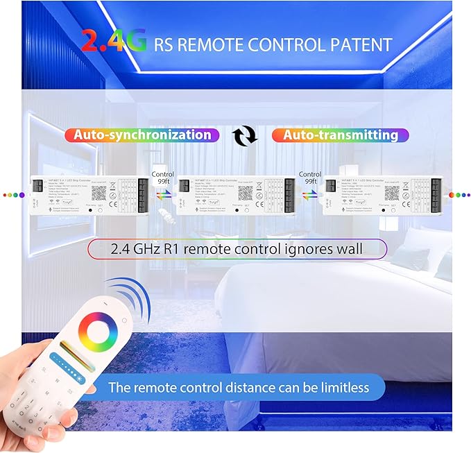 XXK WB5 RF WiFi Bluetooth LED Strip Controller RGB CCT RGBW 5in1 Dimmable Compatible with Smart Life APP/Alexa Echo/Google Assistant Home/Siri, DC12-24V Lights Controller