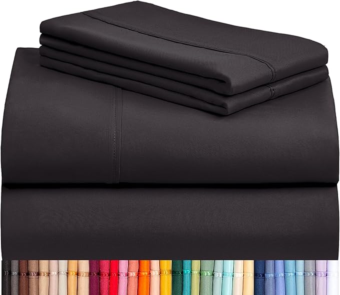 LuxClub 4 PC Full Sheet Set, Deep Pockets Wrinkle Free Cooling Bed Sheets Hotel Bedding for Women, Men, Kids & Teens, Includes 1 Fitted Sheet, 1 Flat Sheet and 2 Pillowcases-Black