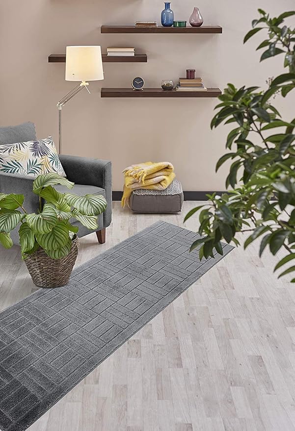 35 ft Non-Slip Extra Long Dark Grey Anthracite Hallway Kitchen Runner Rug, 2'2" X 35' Washable Carpet - Rubber Backed, Custom Size Floor Mat for Stairs Bedroom Bathroom Entryway
