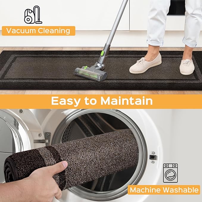 Kitchen Rugs 24" x 36", Non-Slip Machine Washable Kitchen Runner Rugs Floor Mats, Absorbent Comfort Standing Mats for Kitchen, Sink, Laundry and Hallway, Grayish Brown & Coffee