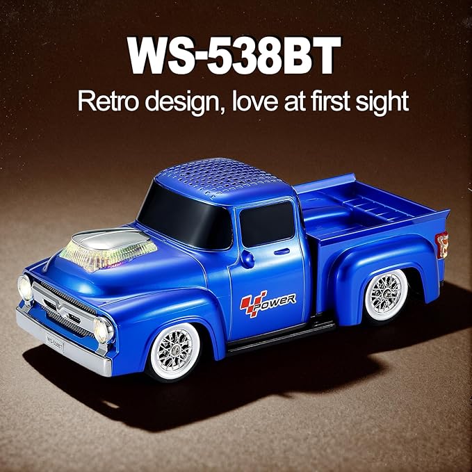 Vintage Pickup Truck Bluetooth Speaker, Retro Truck Model with HD Sound, Built-in Mic, LED Party Lights, TWS Dual Pairing, Multi-Interface Output, Portable Outdoor Speaker for Parties & Beach (BLUE)