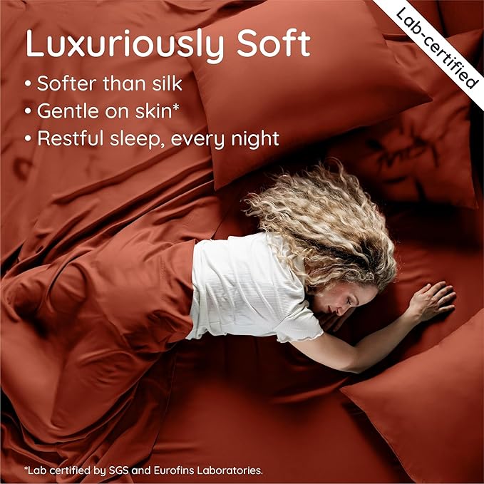 Bambaw 100% Viscose Derived from Bamboo Full Fitted Sheet Size, 15’’ Deep Pocket Full Fitted Sheets Only with Corner Straps, Cooling & Breathable (Terracotta)