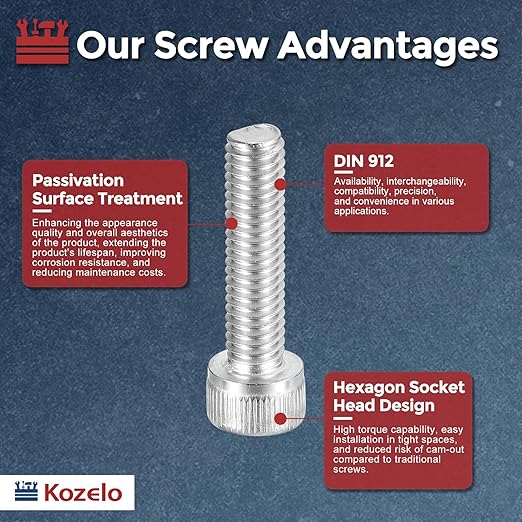 Kozelo 25pcs Socket Head Cap Screws - [M6-1 x 25mm] 304 Stainless Steel Allen Socket Drive for Electrical Motor 3D Printing Fan Engine Replacement Use, Silver