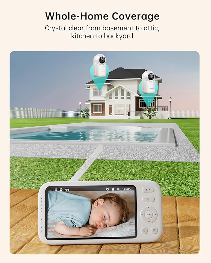 Jartoo 2K 5.5" Video Baby Monitor with 2 Cameras and Audio,AI Cry Detect 1860ft Long Range Baby Monitor No WiFi Baby Camera Wireless,Clear Night Vision,ANC, 2-Way Talk,White Noise,6000mAh [2025 New]