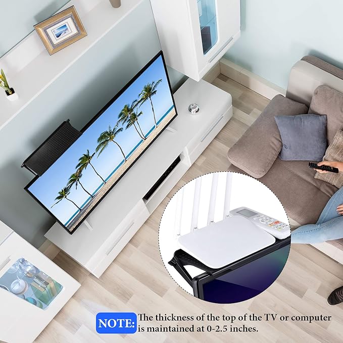 Jetec 3 Pieces Screen Top Shelf TV Top Storage Bracket 2-leg Adjustable Monitor Shelf for Cellphone Stand Media Boxes Router Game Console and Home Decoration Supplies(11.81 x 4.72 Inches)