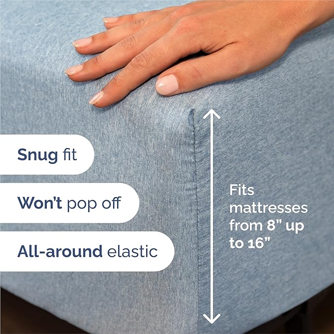 Split King 7 Piece Sheet Set - Cooling & Breathable - Hotel Luxury Bedding Includes Fitted Sheets for Women, Men, Kids & Teens - 1 Flat, 2 Fitted Sheets, 4 Pillowcases w/Deep Pockets - Heathered Blue