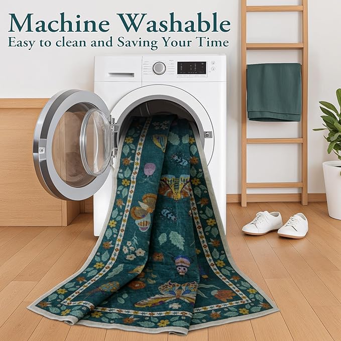 Lahome Insect Washable Rug, 2x3 Kitchen Rugs for Entryway Bathroom, Soft Door Mat Indoor Entrance Ultra-Thin, Small Non-Slip Throw Carpet for Bedroom Entry, Dark Green