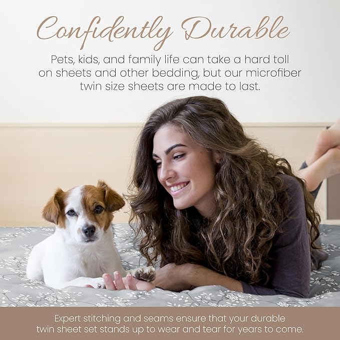 Linen Market Double-Brushed Patterned Microfiber Twin Sheet Set 3 Piece – Oeko-TEX Certified Ultra Soft & Wrinkle-Free - 16" Deep Pocket Sheets - Easy Care Twin Size - Trellis Vine Light Gray