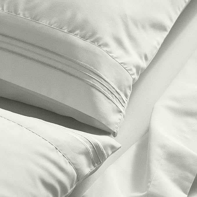 Mellanni Full Sheet Set - 6-Piece Iconic Collection Bedding, (Including 4 Pillowcases), 21-Inch Extra Deep Pocket, Easy Care, Ultra Soft, Cooling Sheets, Brushed Microfiber - Ivory