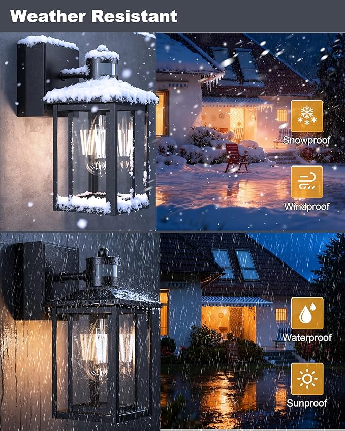 LTBLIGHT 2-Pack Motion Sensor Outdoor Lights with GFCI Outlet Built-in, Exterior Porch Lights Wall Mount with 3 Modes, Anti-Rust Outside Lanterns for Home, Entry, Backyard, Patio, 120V