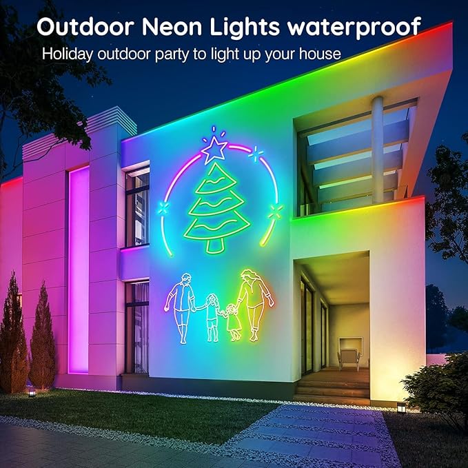 SINLEY Led Neon Rope Lights,Control with App/Remote,Flexible Led Rope Lights,Multiple Modes,IP68 Outdoor RGB Neon Lights Waterproof,Music (50FT)