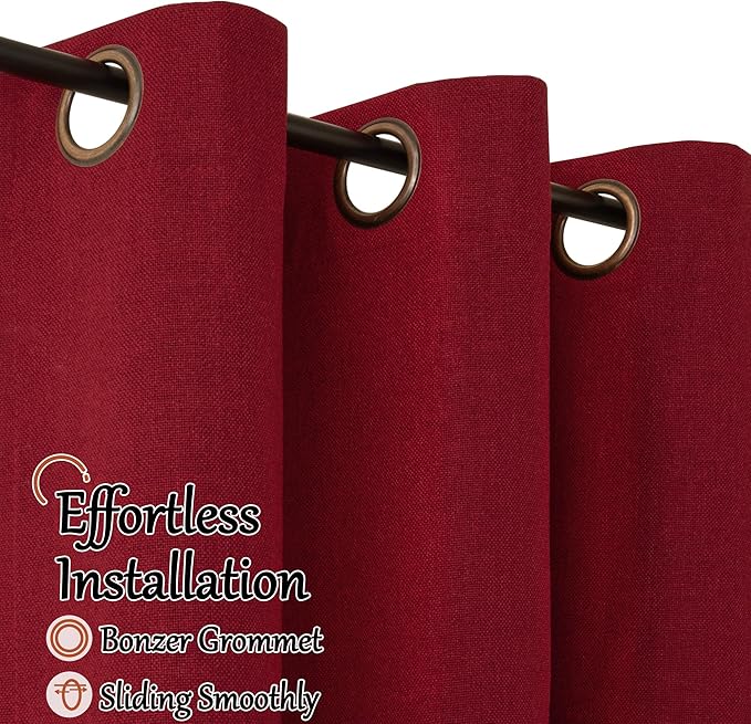 Red Christmas 100% Linen Blackout Curtains 63 Inch Long 2 Panels, Thick Heavy Thermal Insulated Cold Blocking Noise Reducing Window Curtains for Winter Decoration, Each 52x63 Inch 2 Panels