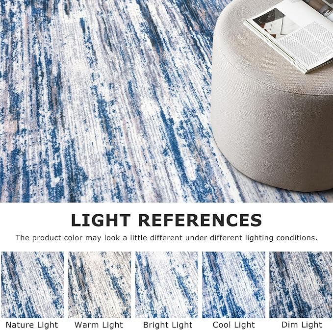 2x10 Modern Abstract Runner Rug for Hallways, Navy Blue Gray Neutral Multi Super Soft Hallway Decor Kitchen Rugs with Non-Slip, Non-Shedding Washable Rug for Hallways Entryway Bedroom Indoor
