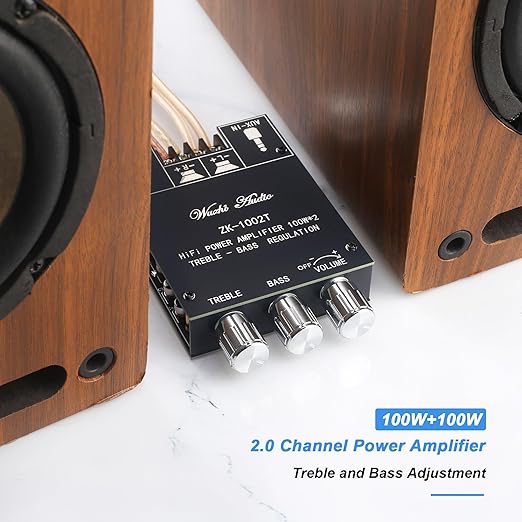 Wuzhi Audio ZK-1002T Bluetooth Amplifier Board 100W+100W Audio Amplifier Supports AUX/Bluetooth,Wide Voltage Input 12-24V