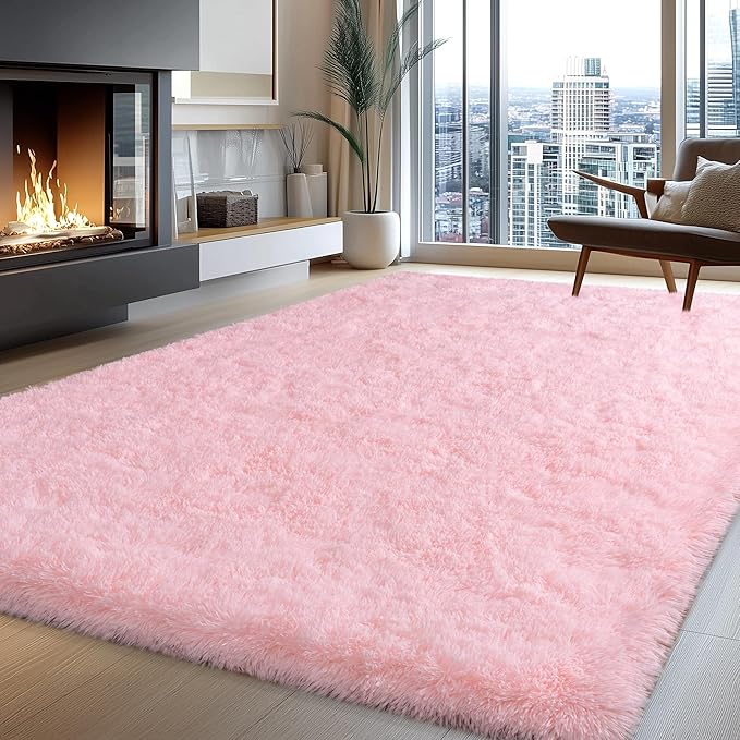 Large Rugs for Living Room 10x14 Pink Area Rug, Soft Fluffy Furry Plush Carpet for Bedroom Girls Kids Room, Non-Slip Indoor Floor Rug, Big Shag Throw Rug for Home Decor