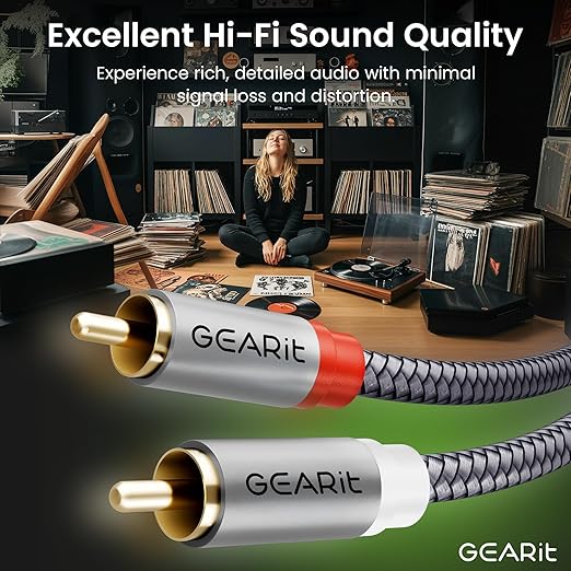 GEARit RCA Cable (50FT) 2RCA Male to 2RCA Male Stereo Audio Cables Shielded Braided RCA Stereo Cable for Home Theater, HDTV, Amplifiers, Hi-Fi Systems, Car Audio, Speakers, 50 Feet