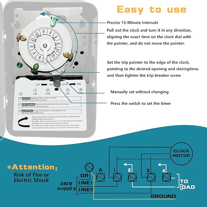 T104 Electromechanical Timer Switch Versatile Scheduling Manual Override,1-12 Cycles Per Day - Manual Override,Mechanism Only