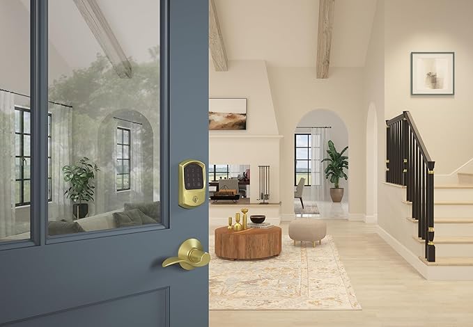 Schlage BE489WB-GRW Encode WiFi Enabled Electronic Keypad Deadbolt with Greenwich Trim - Satin Brass