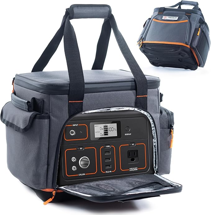 FRECOLSH Travel Carrying Case Compatible with Jackery 500, Portable Power Station Storage Case with Water- proof Bottom and Pocket for Jackery Accessories, Storage Bag Only
